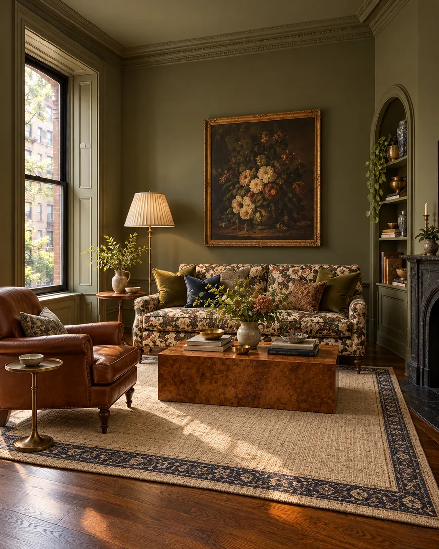 The same room transforming through four distinct, personalized interior design styles and color palettes.
